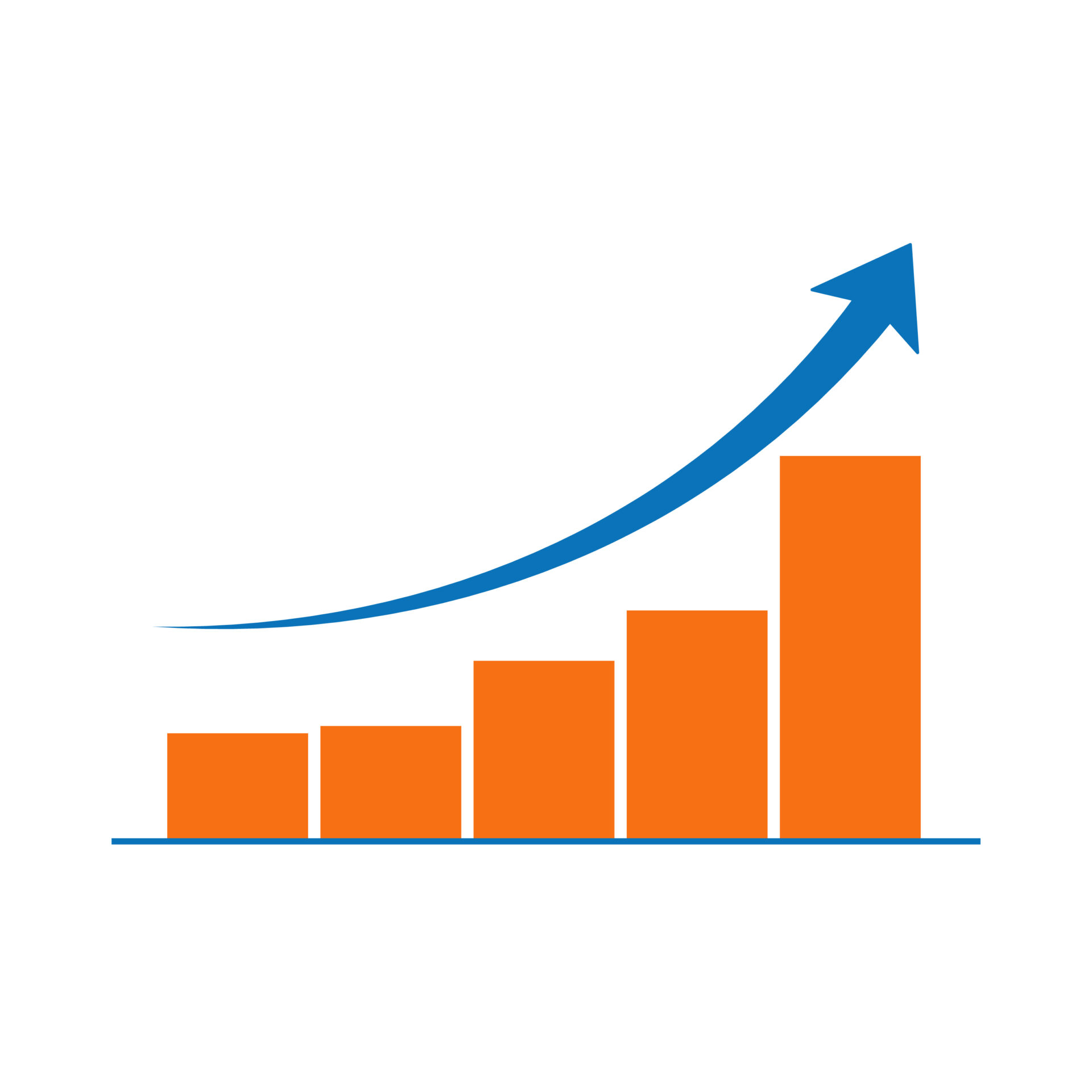 A blue arrow is pointing up on top of the graph.