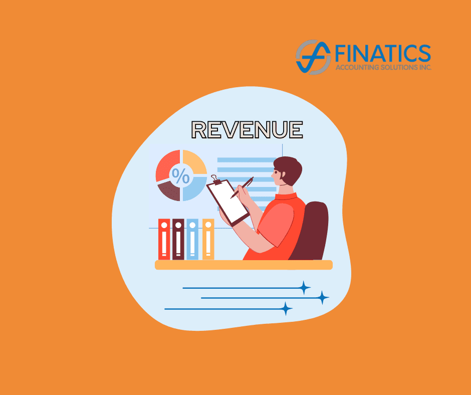 Orange image with individual reviewing business revenue with graphs and books