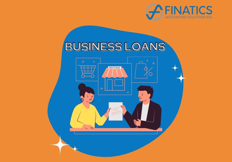 Man and woman exchanging business loan document on blue and orange background